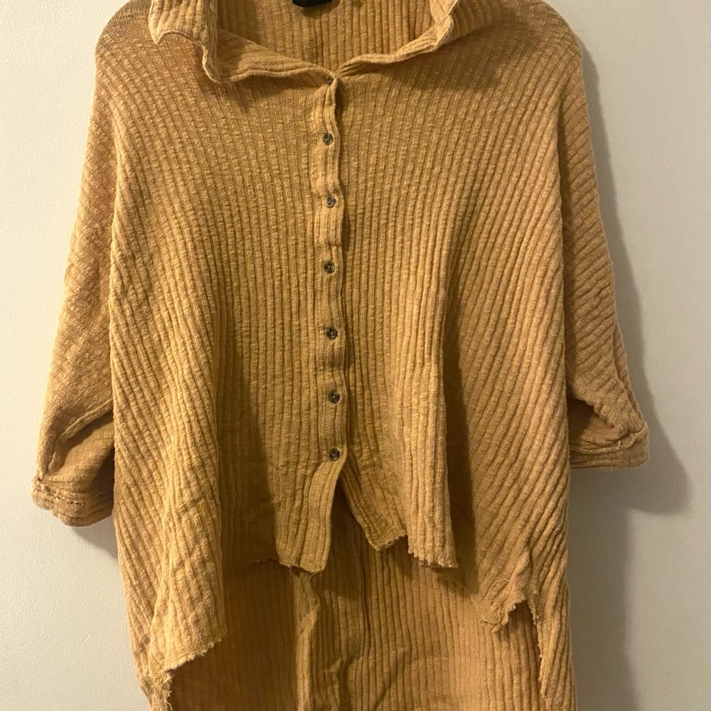 Urban Outfitters Mustard Yellow Cotton Blend  Button-up Tunic Ribbed Fabric